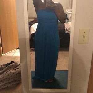 Strapless turquoise maxi dress